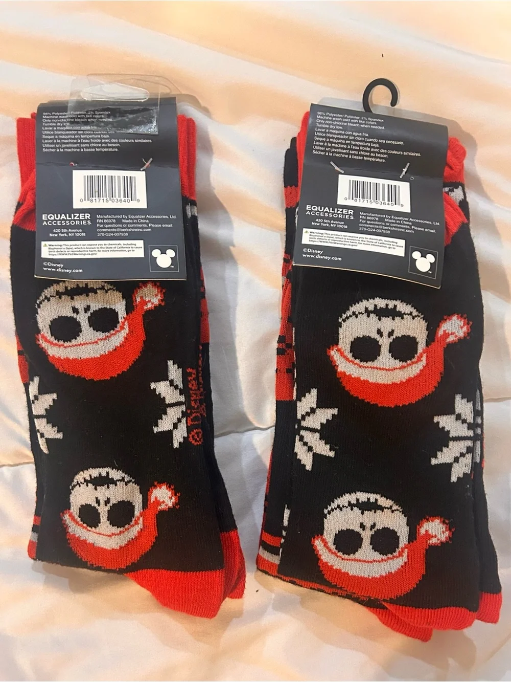 Disney Kids Crew Socks with Jack Skellington Holiday Skull - Black, Red, White